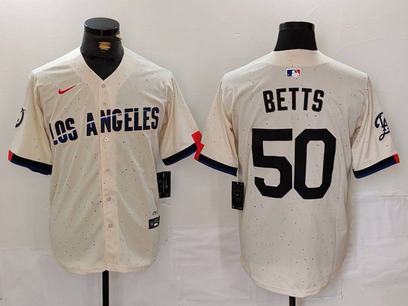 Men Los Angeles Dodgers 50 Betts Cream Fashion Nike Game MLB Jersey style 701